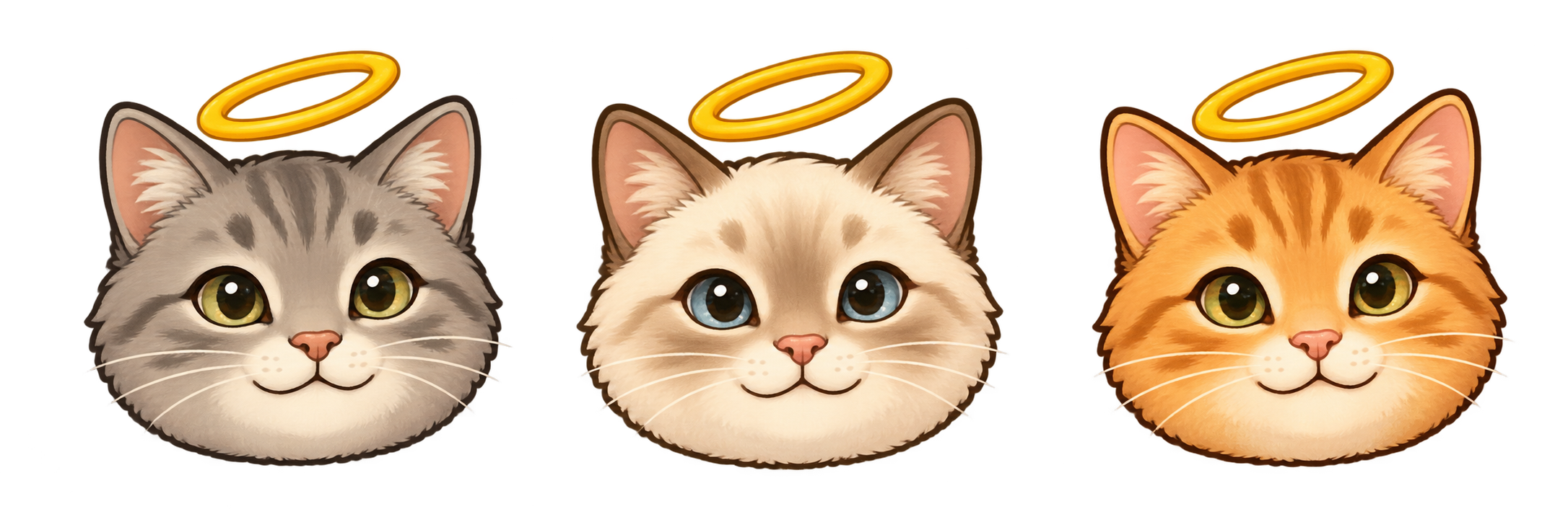 Trois petits chats avec une auréole dorée