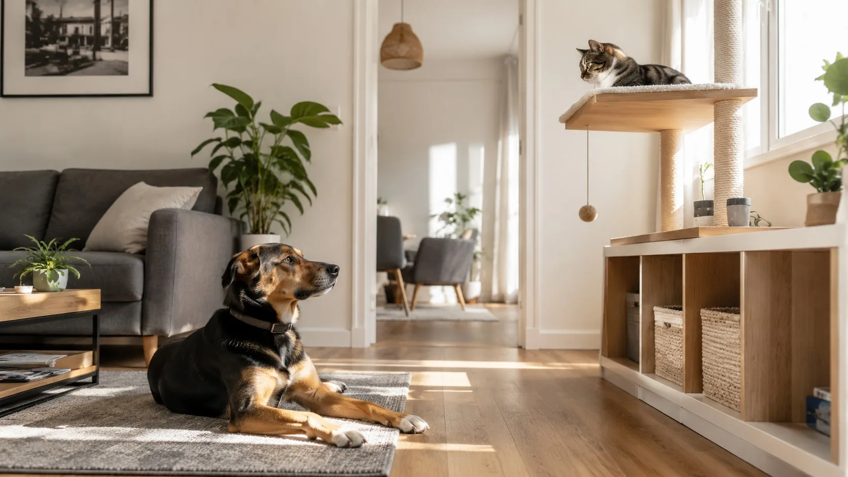 Illustration : Chien adopté et chat résident : organiser les premières semaines sans forcer la rencontre