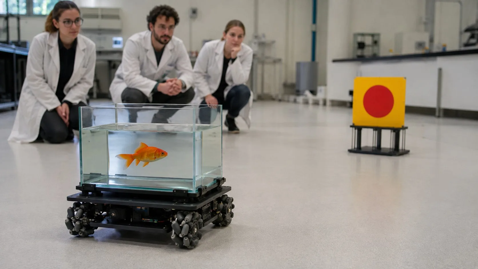 Illustration : Quand un poisson rouge apprend à diriger une machine vers une cible