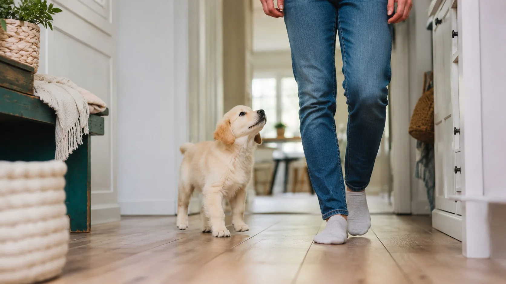 Illustration : Pourquoi mon chiot me suit partout dans la maison ?