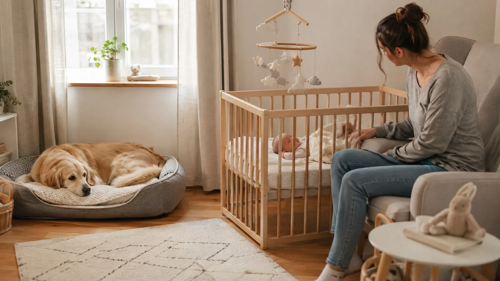 Illustration : Bébé arrive : comment garder une place claire pour l’animal de la maison