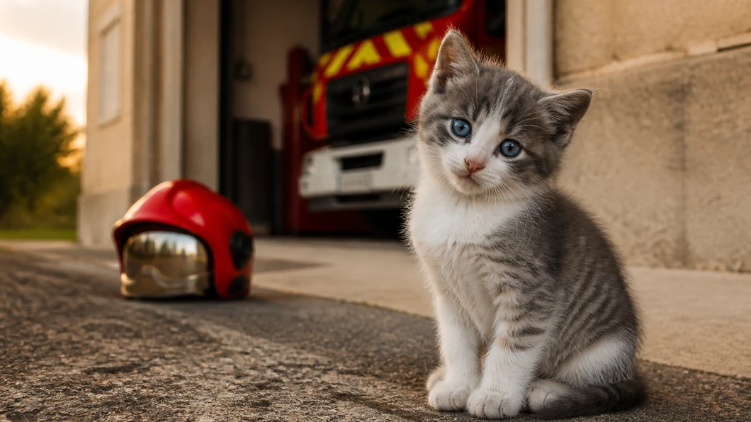 Saumos, le chaton sauvé dans une poubelle qui a trouvé sa place chez les pompiers
