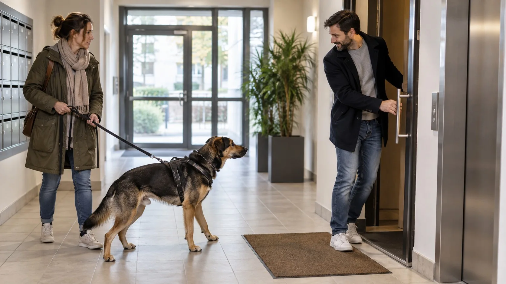 Illustration : Aider un voisin avec son chien réactif sans brouiller son éducation